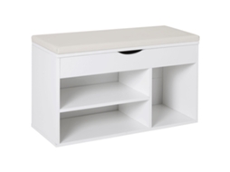 Banco Sapateira com Armazenamento Gaveta e Assento Acolchoado 80x30x47cm Branco BTFORUS