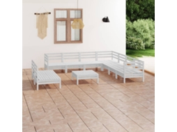 Conjunto Lounge Jardim Pinho Maciço Branco 10 Pcs Dkd Home Decor