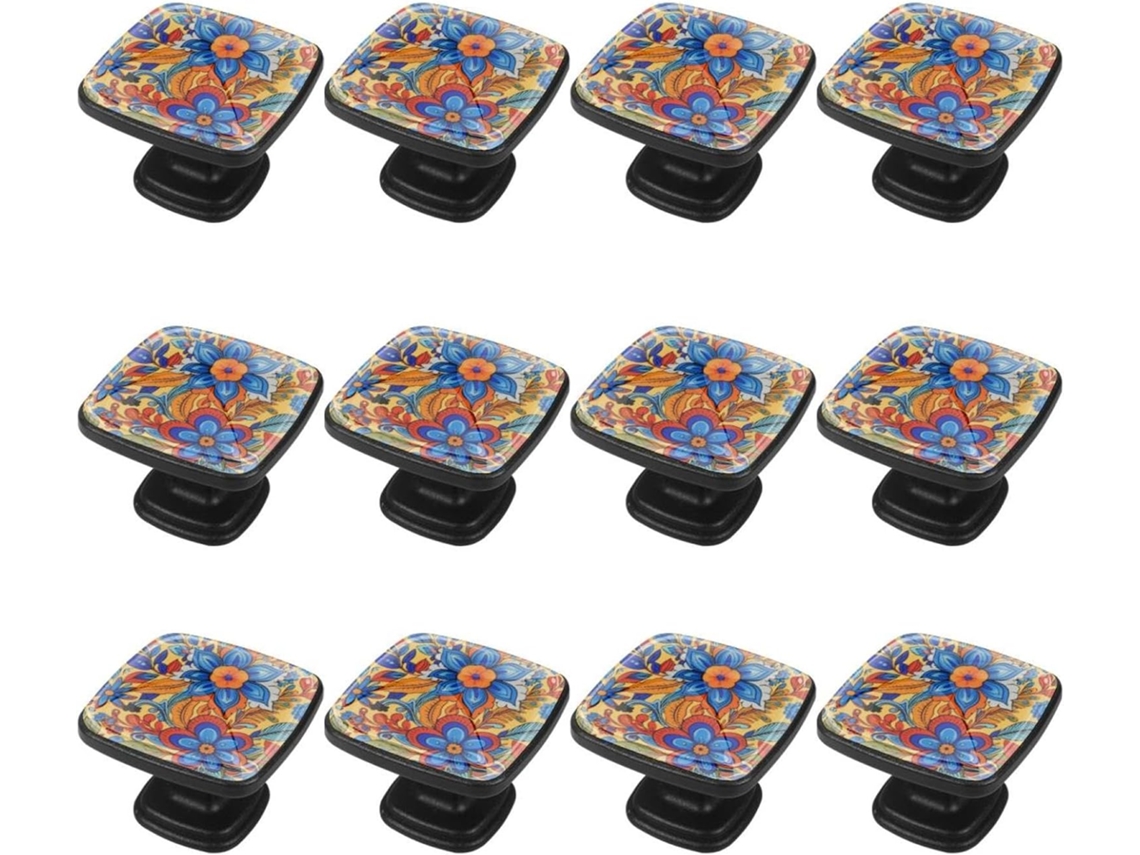 Puxadores Quadrados Para Armários De Cozinha, Puxadores Para Armários E Gavetas, 12 Peças, Estilo Étnico Com Estampa
