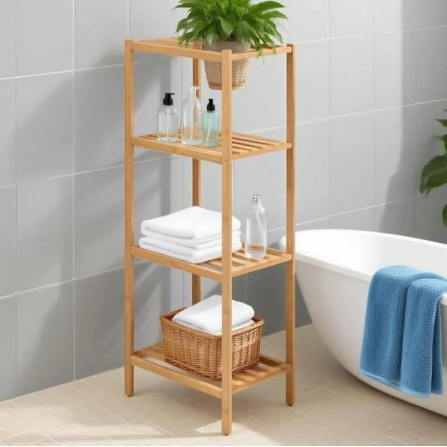 Estante Bambu 4 Níveis Multifuncional Suporte Plantas Organizador Banheiro Sala Escritório