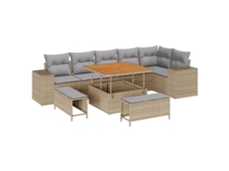Conjunto 9 Móveis De Jardim Vidaxl Bege Vime Pe (100 X 100 X 71 Cm)