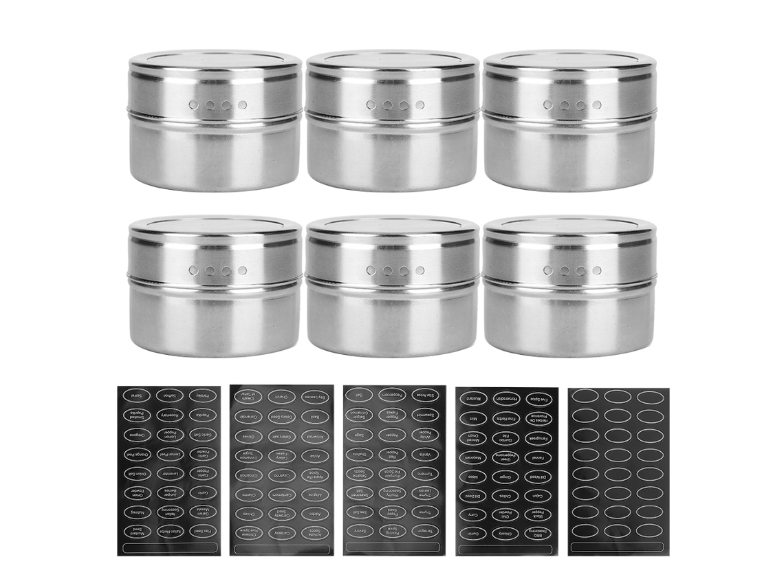 6pcs/set Bandejas de Temperos Aço Inoxidável com Janela Transparente e Superfície Magnética