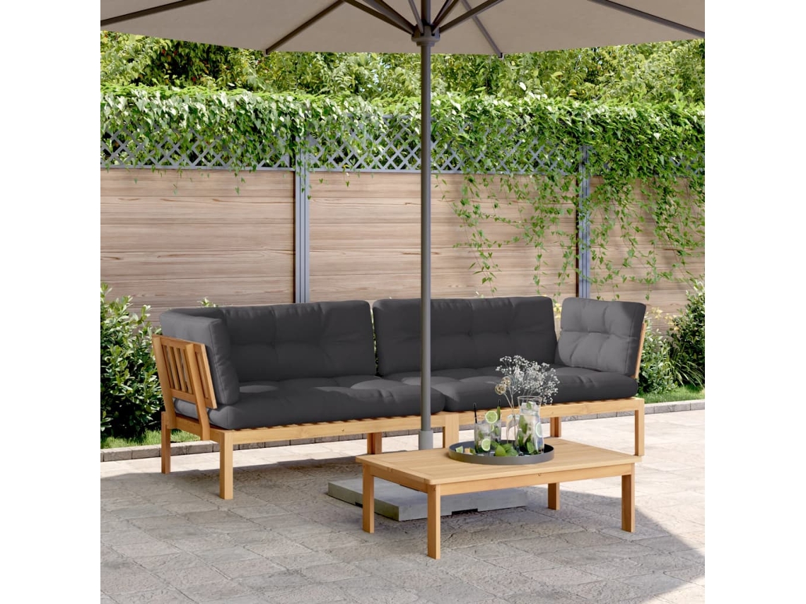 Vidaxl Sofás Canto Paletes P/ Jardim 2 Pcs C/ Almofadões Acácia Maciça