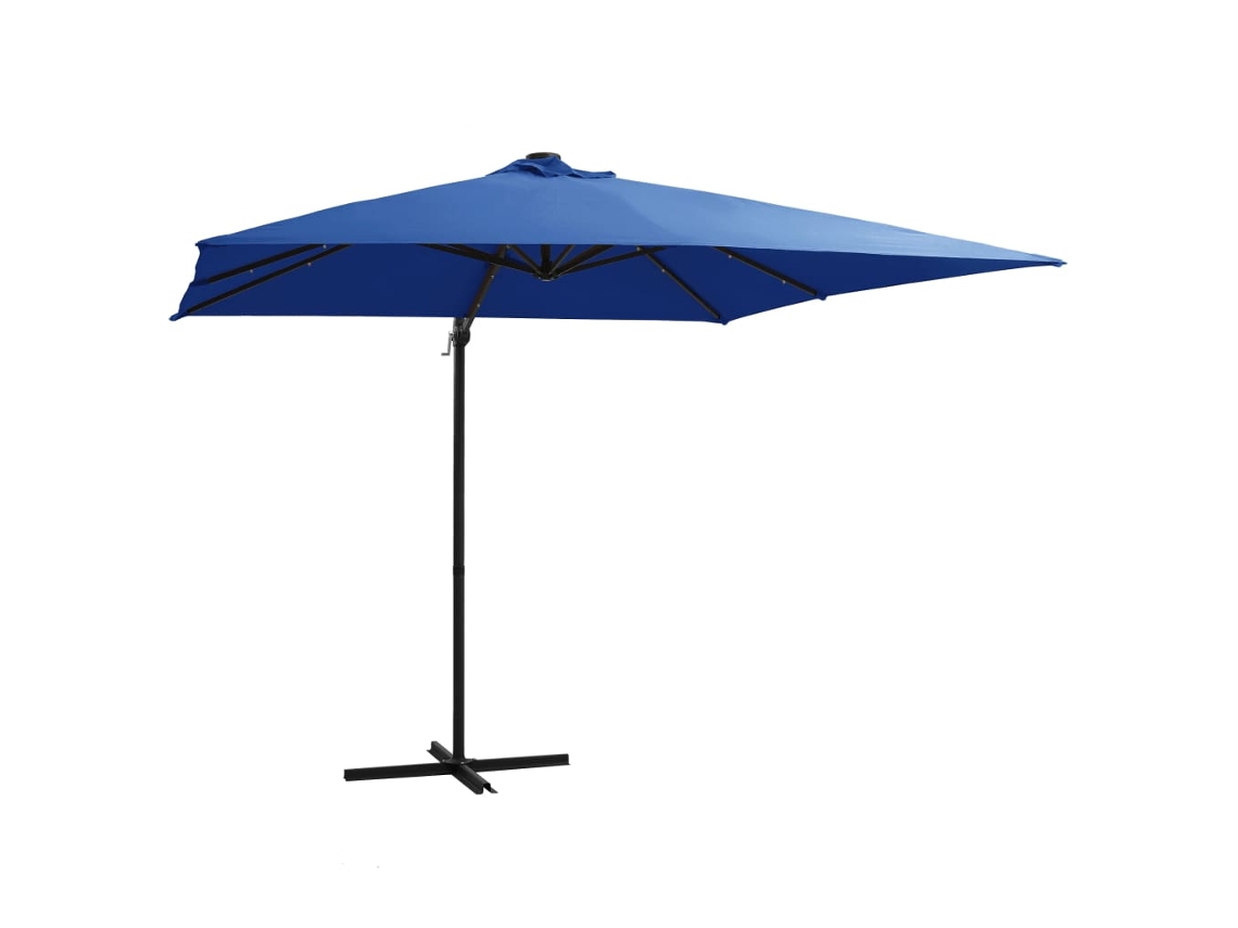 Vidaxl Guarda-sol Cantilever Luzes Led/poste Aço 250x250 Cm Azul Ciano