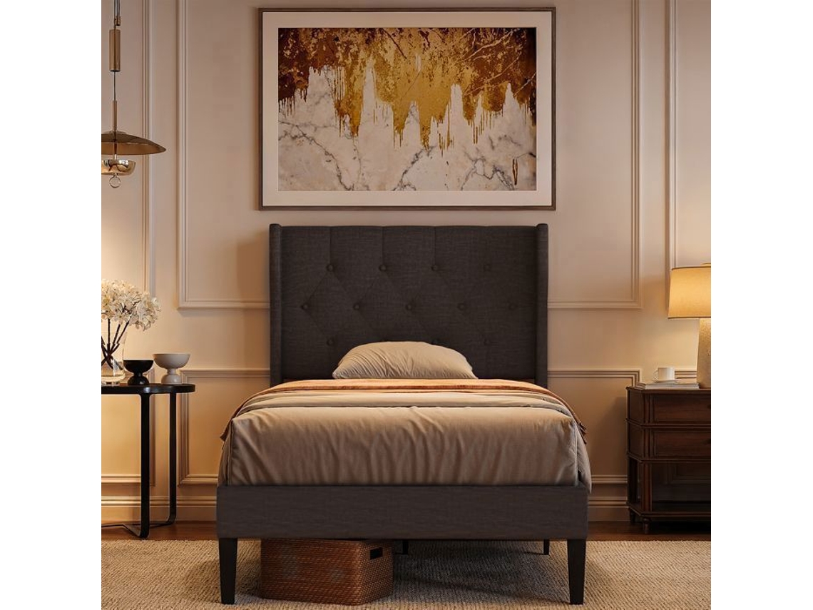 Cama Estofada Cinza escuro em Madeira 90 X 200 Cm BEALIFE
