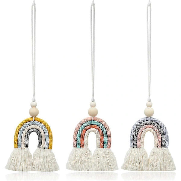 Conjunto de 3 Peças para Decoração Espelho Retrovisor Interno Carro, Macramê para Pendurar na Parede BRILVIBERA