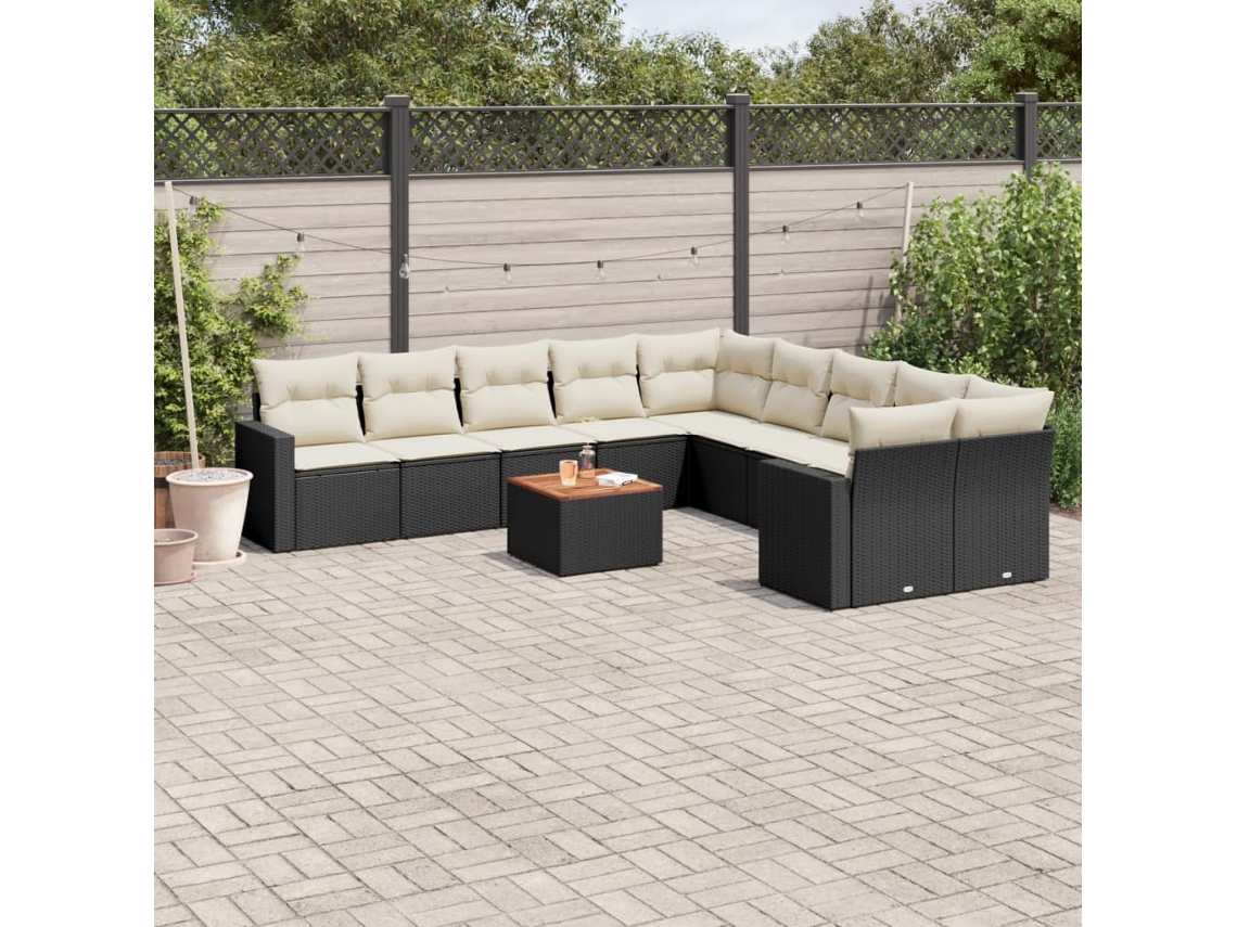 Jogo de Sofá Jardim 11 Peças C/ Almofadões Vime Pe Preto Dkd Home Decor