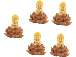Conjunto de 5 Chaveiros de Madeira Esculpidos em Formato Buda - Acessório Decorativo