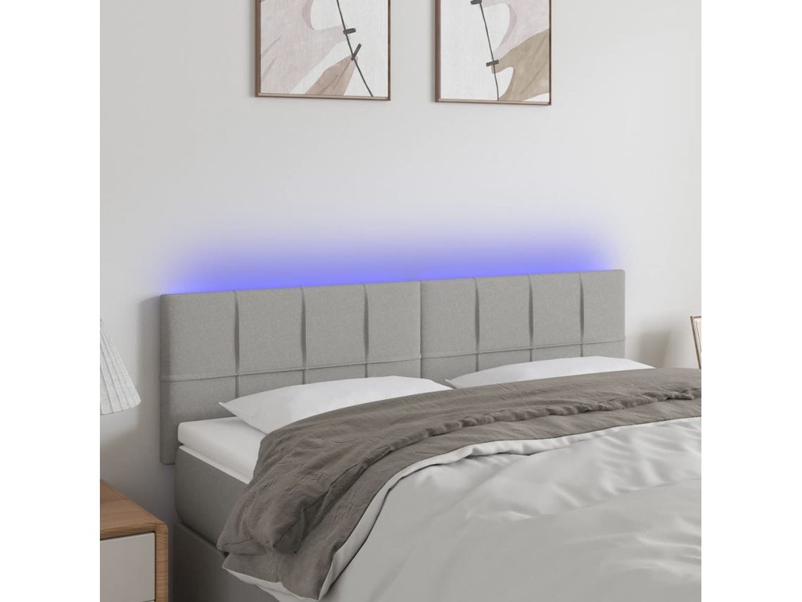 Cabecero con luces LED, tela, 144x5x78/88cm, gris claro