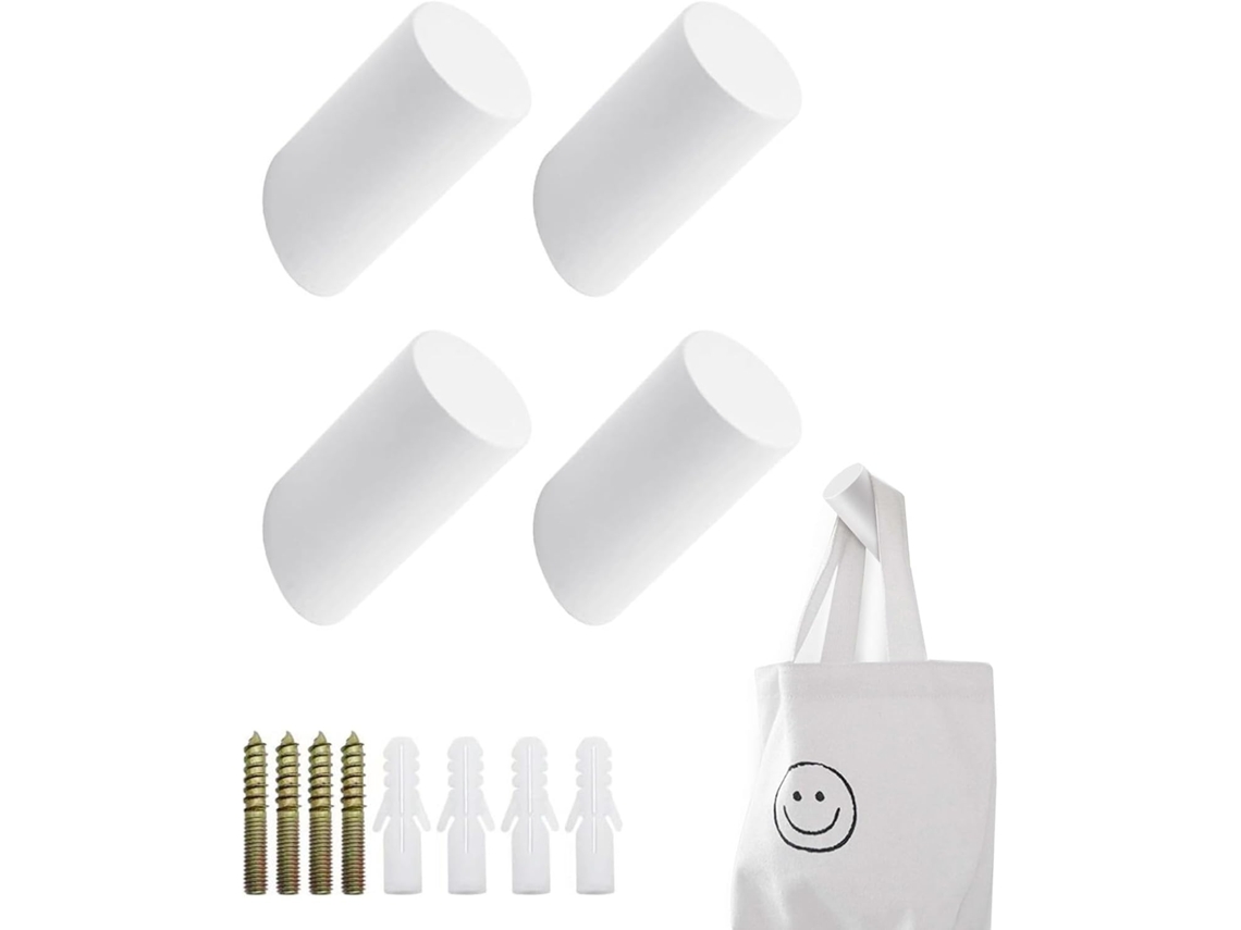 4 Ganchos De Madeira Brancos Para Parede, Cabideiro Resistente Com Parafusos Para Pendurar Roupas, Chapéus E Lenços No Quarto, Casa De Banho E Cozinha