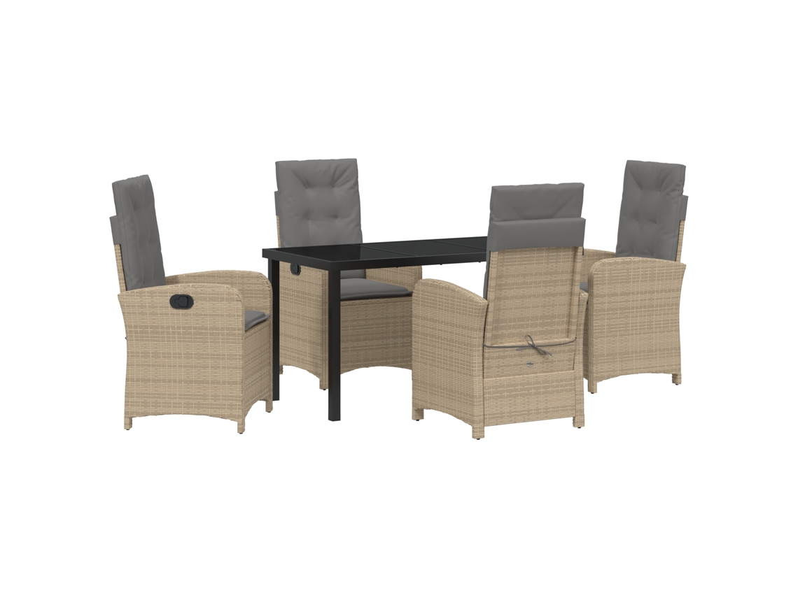 Conjunto 5 De Jantar De Jardim Com Vidaxl E Travesseiros Bege Rattan Pe