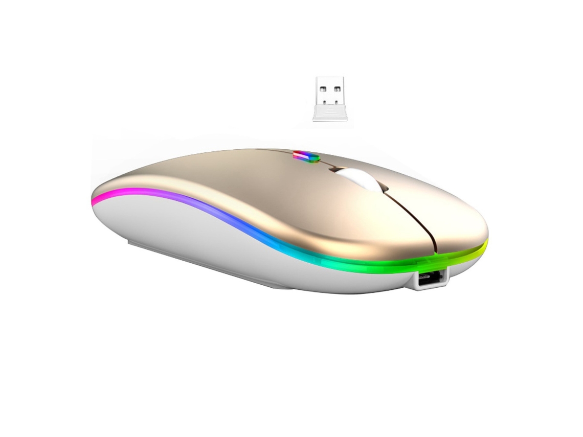 Mouse Sem Fio Sensível de Baixo Ruído Ultrafino Portátil 2.4G Compatível com Bluetooth Mouse de Modo Duplo para Escritório Versão Normal Dourada De