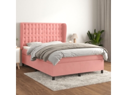 Vidaxl Cama Com Molas/colchão 140x200 Cm Veludo Rosa