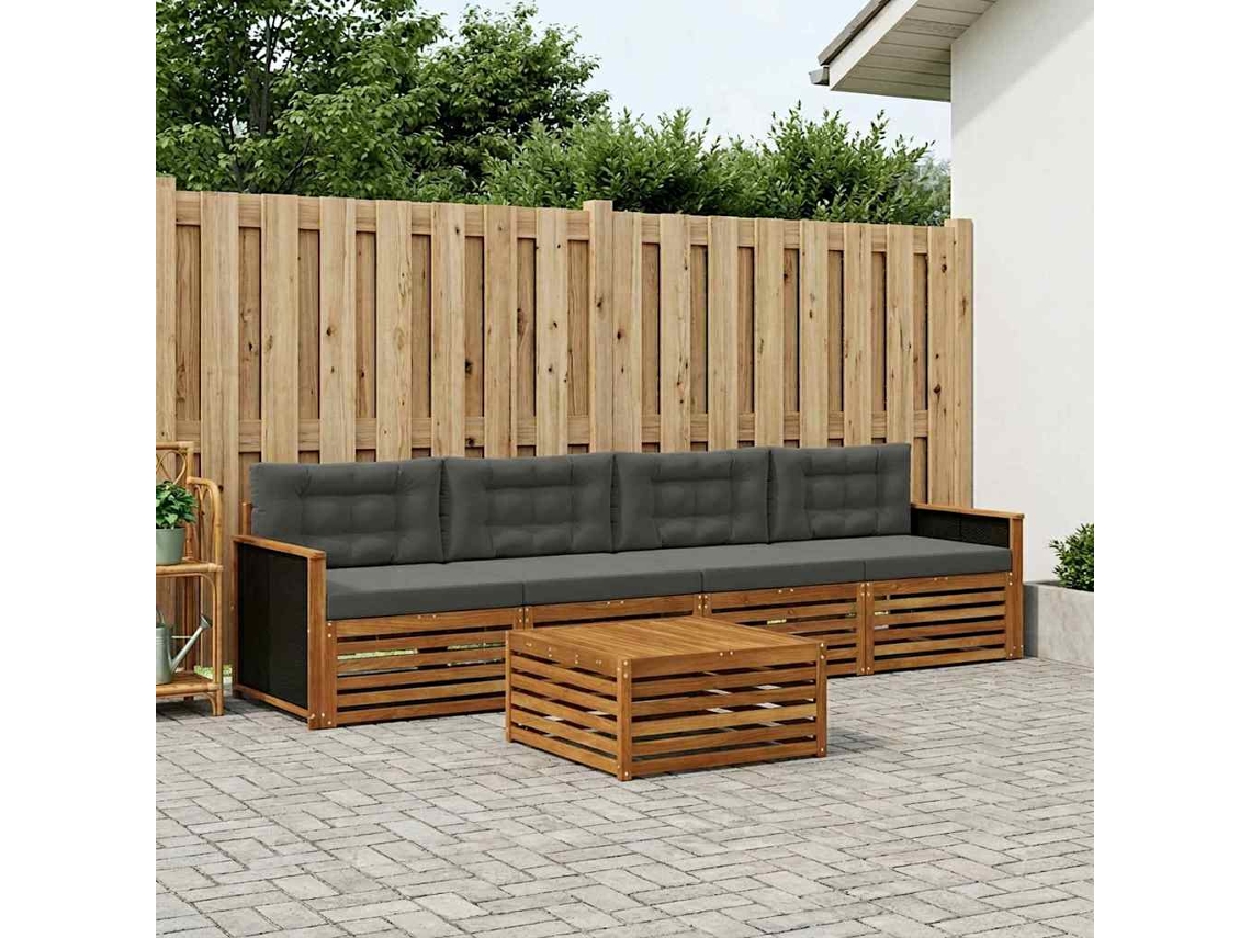 Vidaxl Conjunto De Sofás Para Exterior 5 Unid. Natural E Antracite