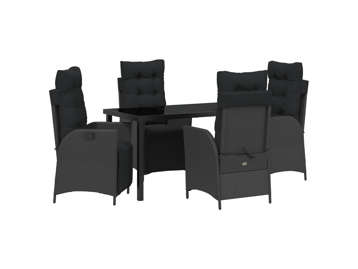 Conjunto 5 Conjunto De Jantar Para Jardim Vidaxl Preto Vime Pe (140 X 70 X 73 Cm)