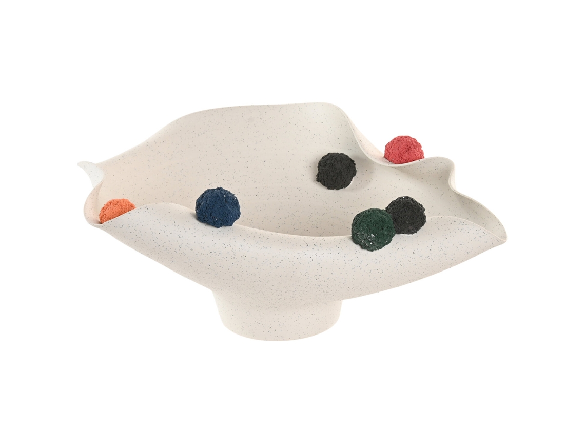 Centro de Mesa em Cerâmica Branca com Pompons, 47x38x20cm ALEXANDRA HOUSE LIVING