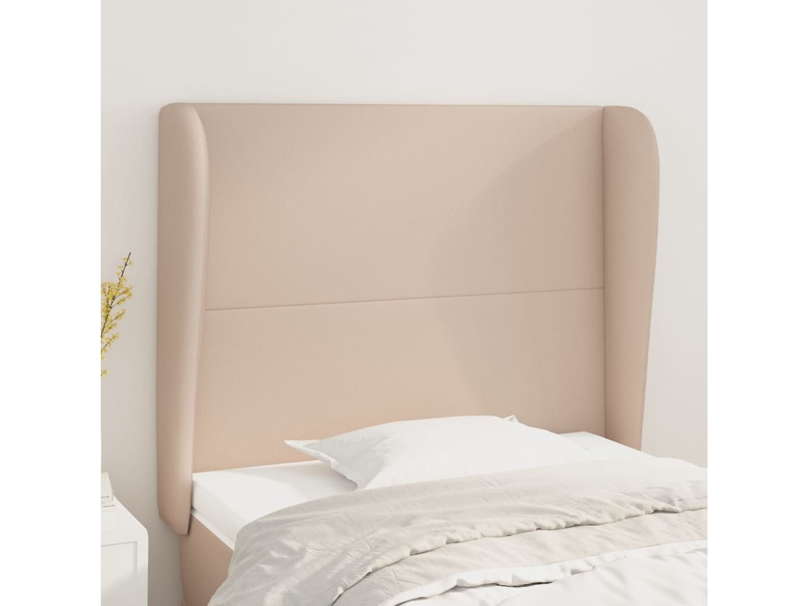 Vidaxl Cabeceira Cama C/ Abas Couro Artif. 93x23x118/128 Cm Cappuccino