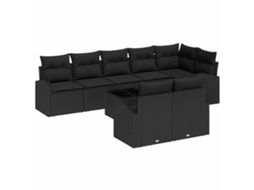 Vidaxl Conjunto De Sofá De Jardim Com Almofada 9 Pcs Preto Vime Pe
