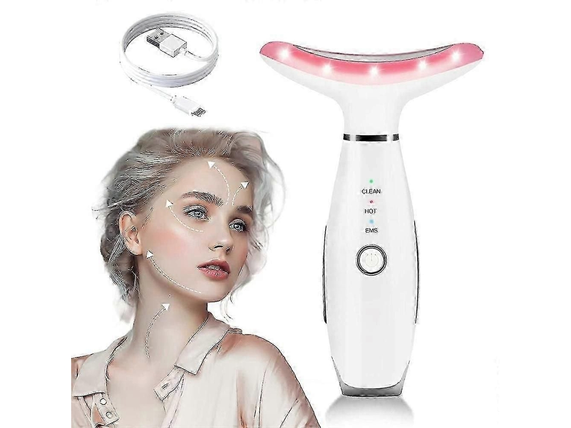 Massageador Elétrico para Pescoço, Aparelho de Terapia Redutora Rugas com 3 Modos Luz, Lifting Faci Al, Facial Portátil GOKOCO