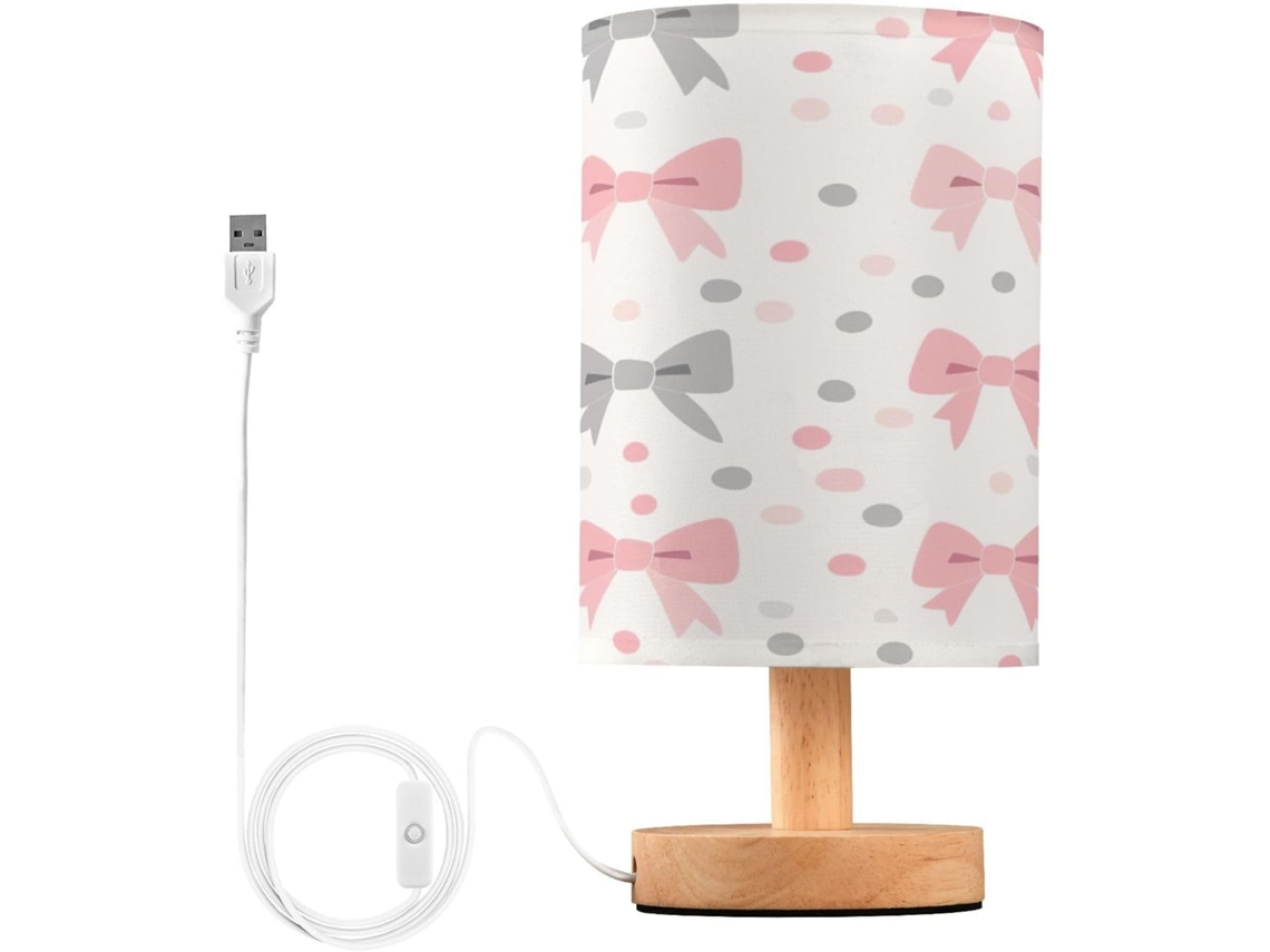 Luminária De Cabeceira Skyshu Em Formato Nó, Pequena Luminária De Mesa Led Usb Com Base Madeira Antiderrapante E Cúpula