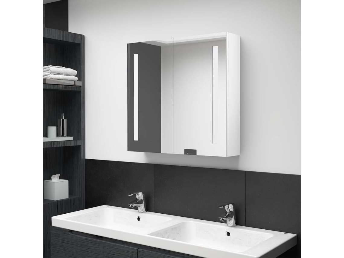 Vidaxl Armário Espelhado Casa De Banho Led 62x14x60cm Branco Brilhante