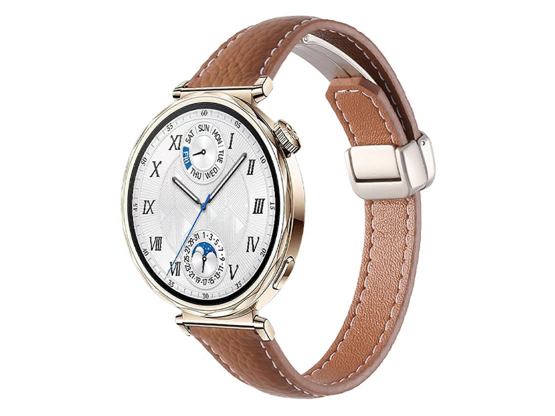 Pulseira De Couro Fina Com Textura De Lichia E Fecho Magnético Dobrável.