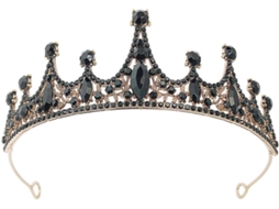 Coroa Barroca Preta Elegante Com Cristais Brilhantes, Acessório Para Cabelo.