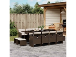 Vidaxl 13 Pcs Conjunto Jantar P/ Jardim C/ Almofadões Vime Pe Castanho
