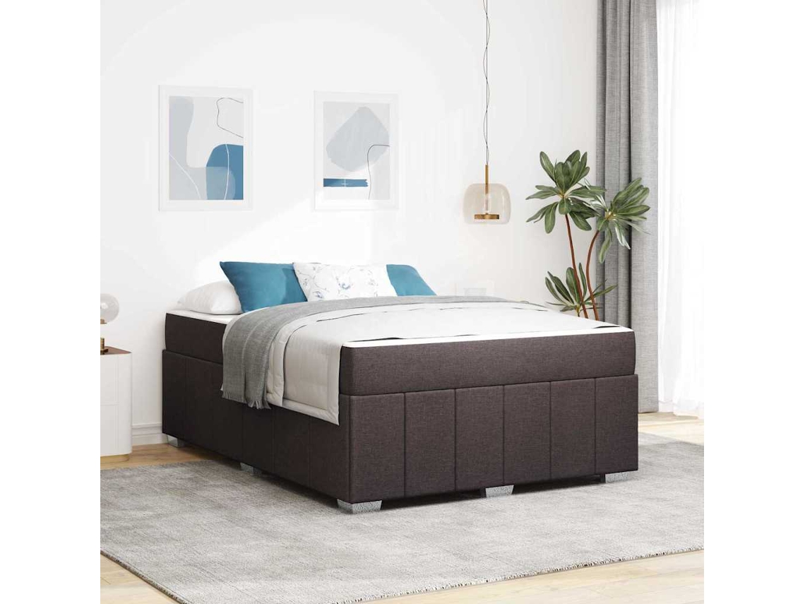Vidaxl Estrutura Da Cama Com Colchão Marrom Escuro 140 X 200 Cm Tecido