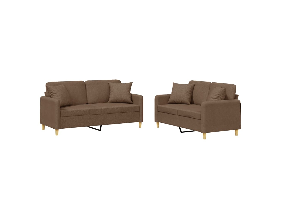 conjunto 2 de sofás VIDAXL com almofadas tecido castanho (158 x 77 x 80 cm)