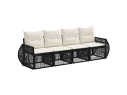 Vidaxl Conjunto De Sofá De Jardim 4 Pcs Preto E Branco Creme Vime Pe