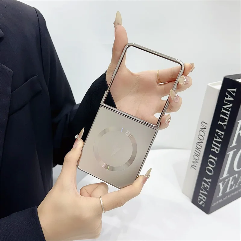 (cinza, Galaxy Z Flip7) Capa Elegante Com Acabamento Galvanizado, Compatível Com Carregamento Sem Fio Magsafe, Acabamento Fosco