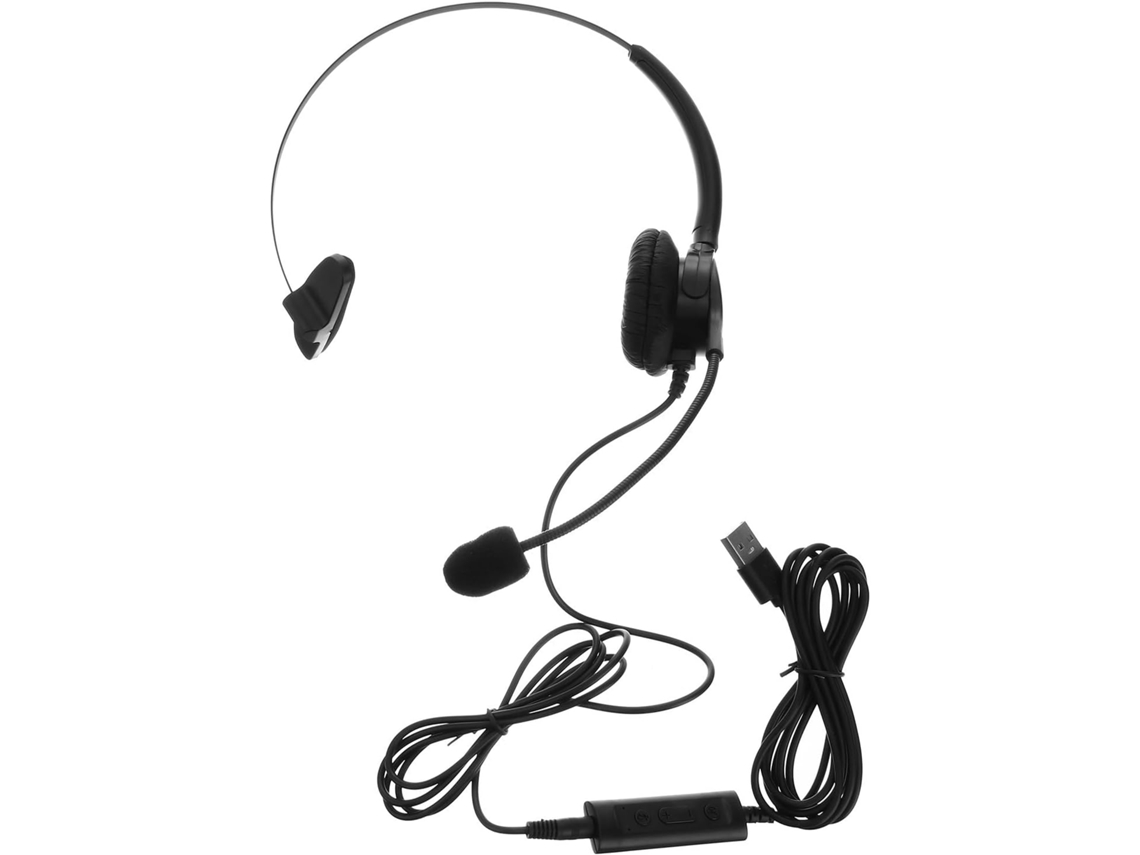Fone De Ouvido Usb Para Mesa Com Microfone E Cancelamento De Ruído, Material Pu Preto