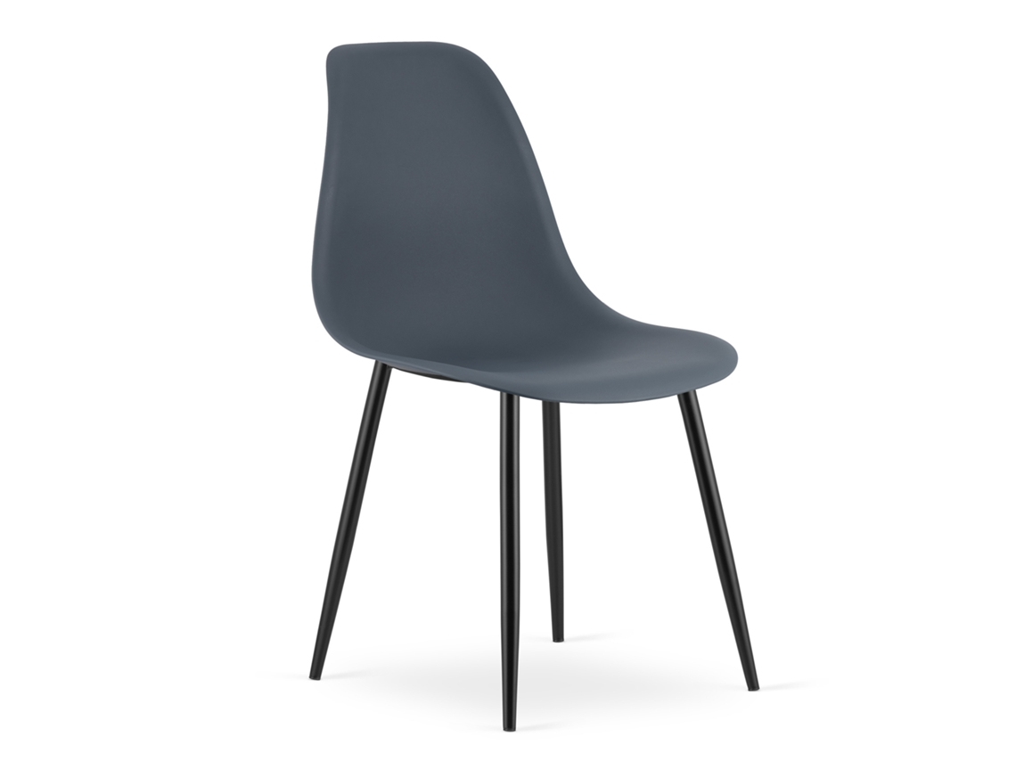 Cadeira De Jantar Kaleo Assento De Ardósia Escura, Pernas Pretas, Assento Ergonômico, Pés Niveladores Ajustáveis