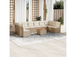 11 Pcs Conjunto Sofás De Jardim C/ Almofadões Vime Pe Bege Dkd Home Decor