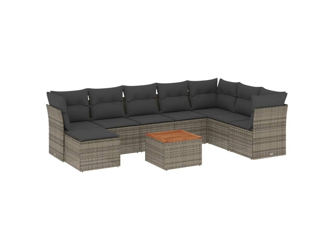 Conjunto de 9 Sofás para Jardim com Almofadões Vime Pe Cinzento MAISON EXCLUSIVE (90x200 cm)