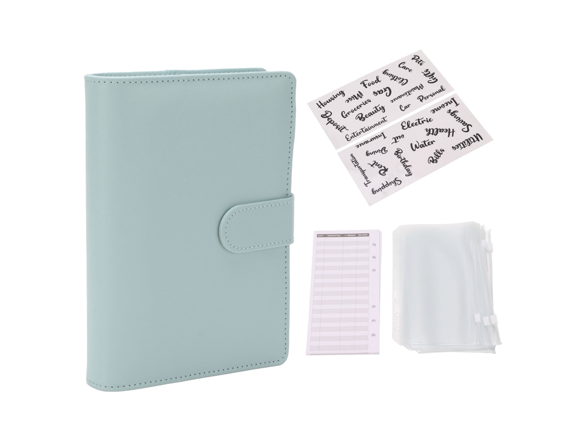 Carpeta Presupuestária A6 De Couro Pu Com 12 Folhas E 8 Bolsas Zipper Transparentes Azul
