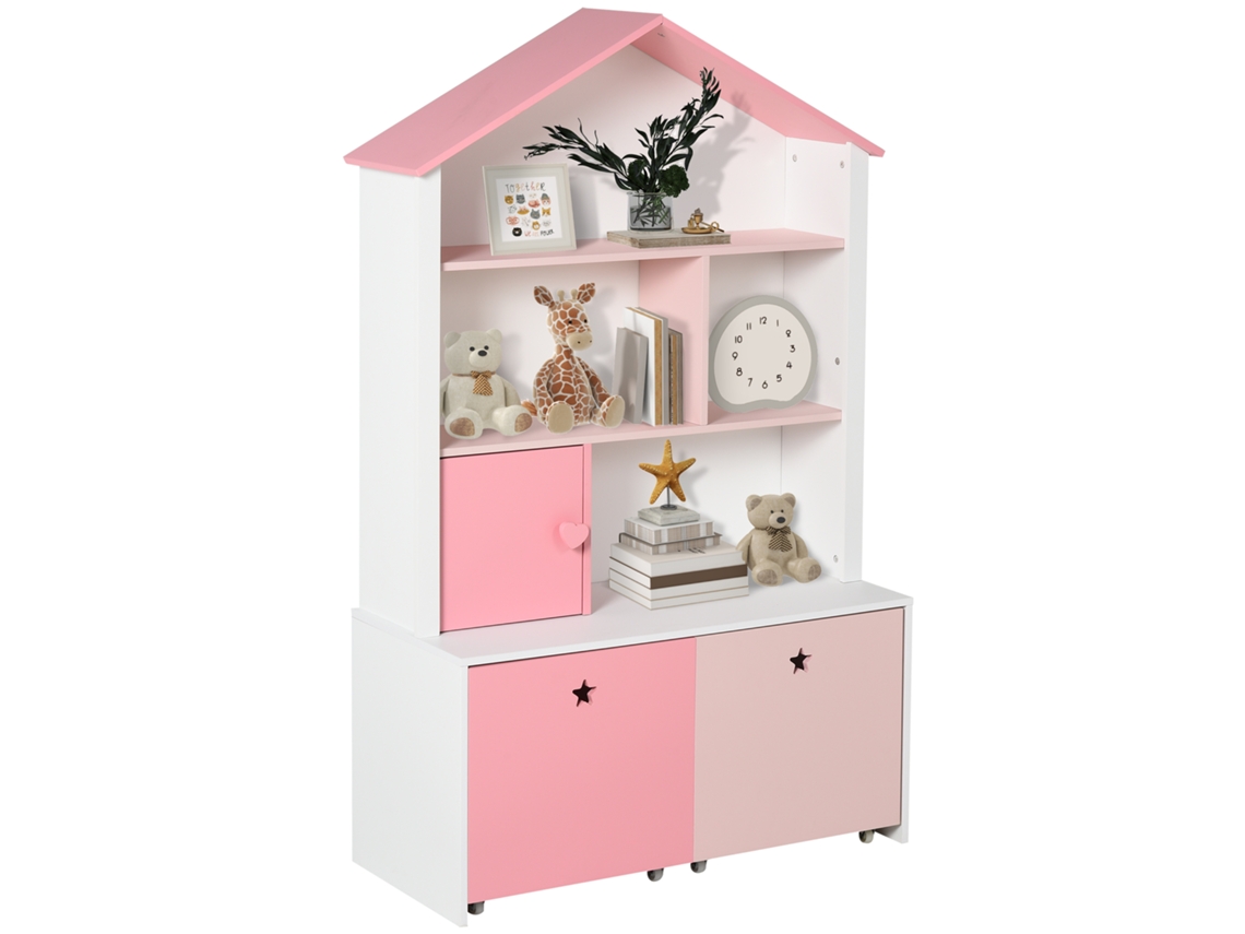 Estante De Brinquedos Rosa Para Quartos Infantis E Adolescentes Com 2 Gavetas Retráteis, 80 X 34 X 130 Cm