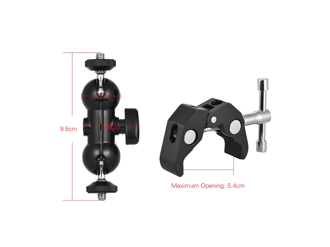 Brazo De Bola Doble Ajustable Com Braçadeira Para Câmera, Telefone, Luz Led E Bicicleta