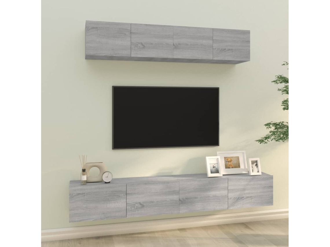 Vidaxl Conjunto Móveis De Tv 4 Pcs Madeira Processada Sonoma Cinza