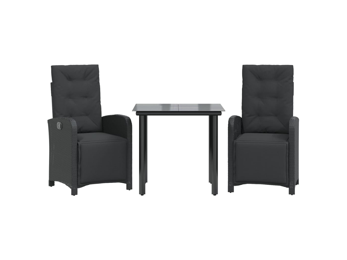 3 Pcs Conjunto de Bistrô com Almofadões Vime Pe Preto MAISON EXCLUSIVE