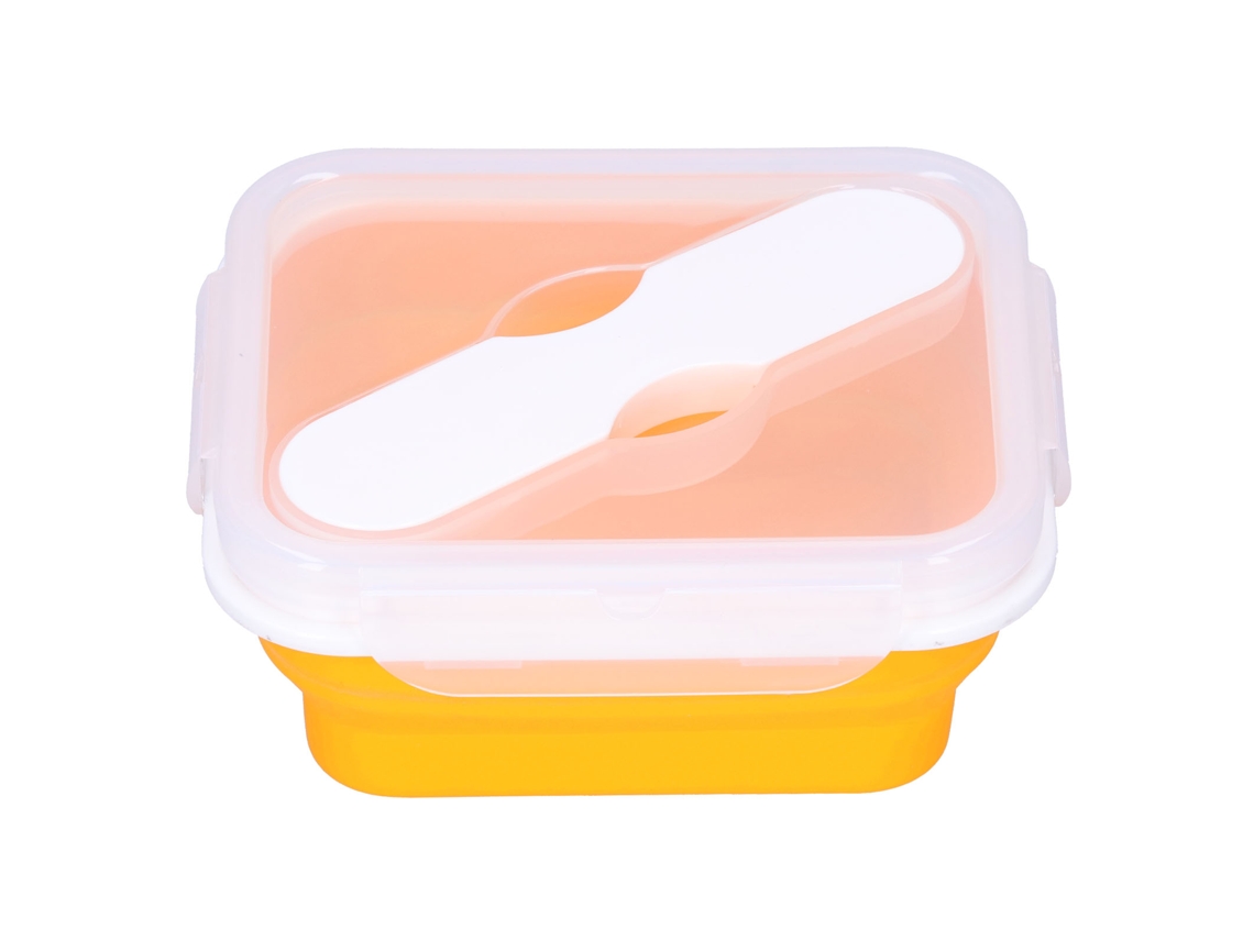 Caixa de Lanche Silicone Portátil 600ml com Garfo colher Integrado para Escola e Escritório | S/MARCA