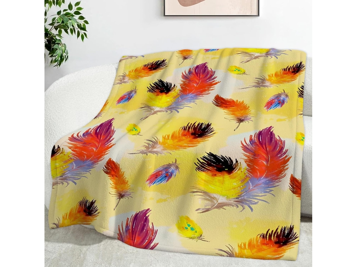 Manta de Pele Animal Penas 100x130 Cm Multifuncional Macia Flanela Aconchegante para Cama Escritório Soneca Fe