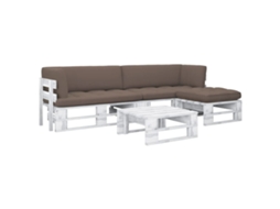 Vidaxl 4 Pcs Conj. Lounge Paletes + Almofadões Pinho Impregnado Branco