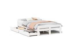 Cama Sem Colchão 135x190 cm Madeira de Pinho Maciça Branco MAISON EXCLUSIVE