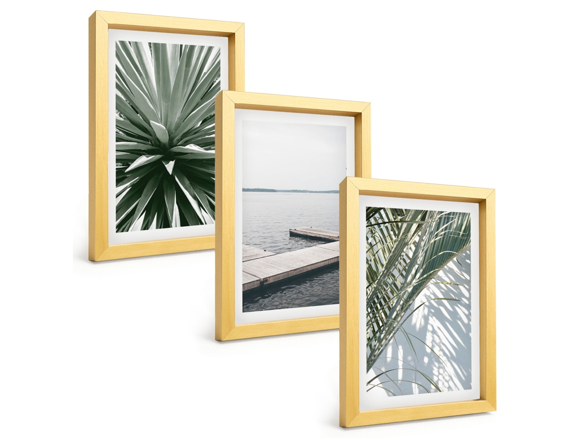 Composição De Quadros Folhas De Palmeira Ponte De Madeira Espelharte (3 Peças 20x30 Cm)