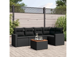Vidaxl 6 Pcs Conjunto Sofás De Jardim C/ Almofadões Vime Pe Preto