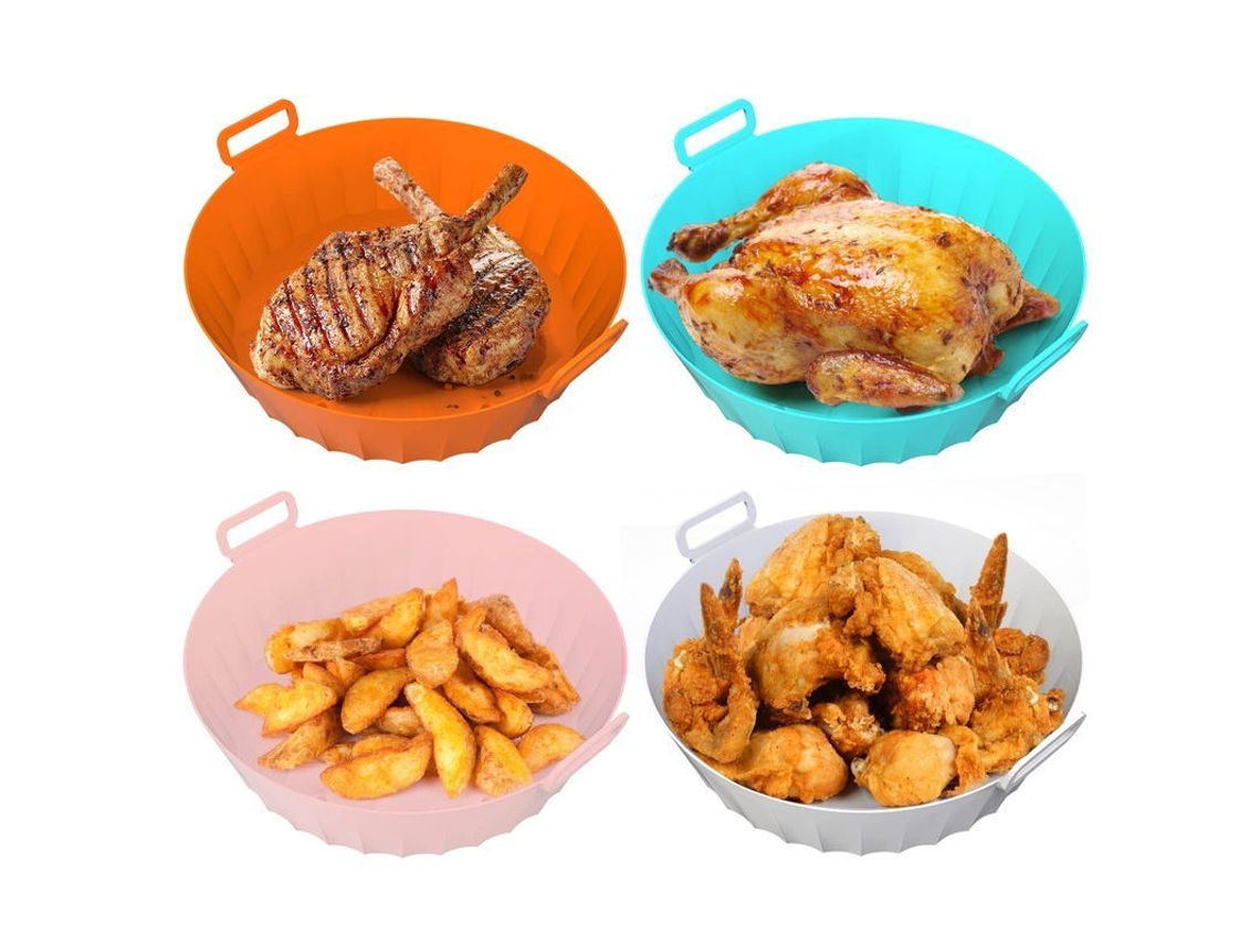 2026 acessório para Air Fryer, 4 Panelas de Silicone (laranja+rosa+cinza+azul Tiffany)