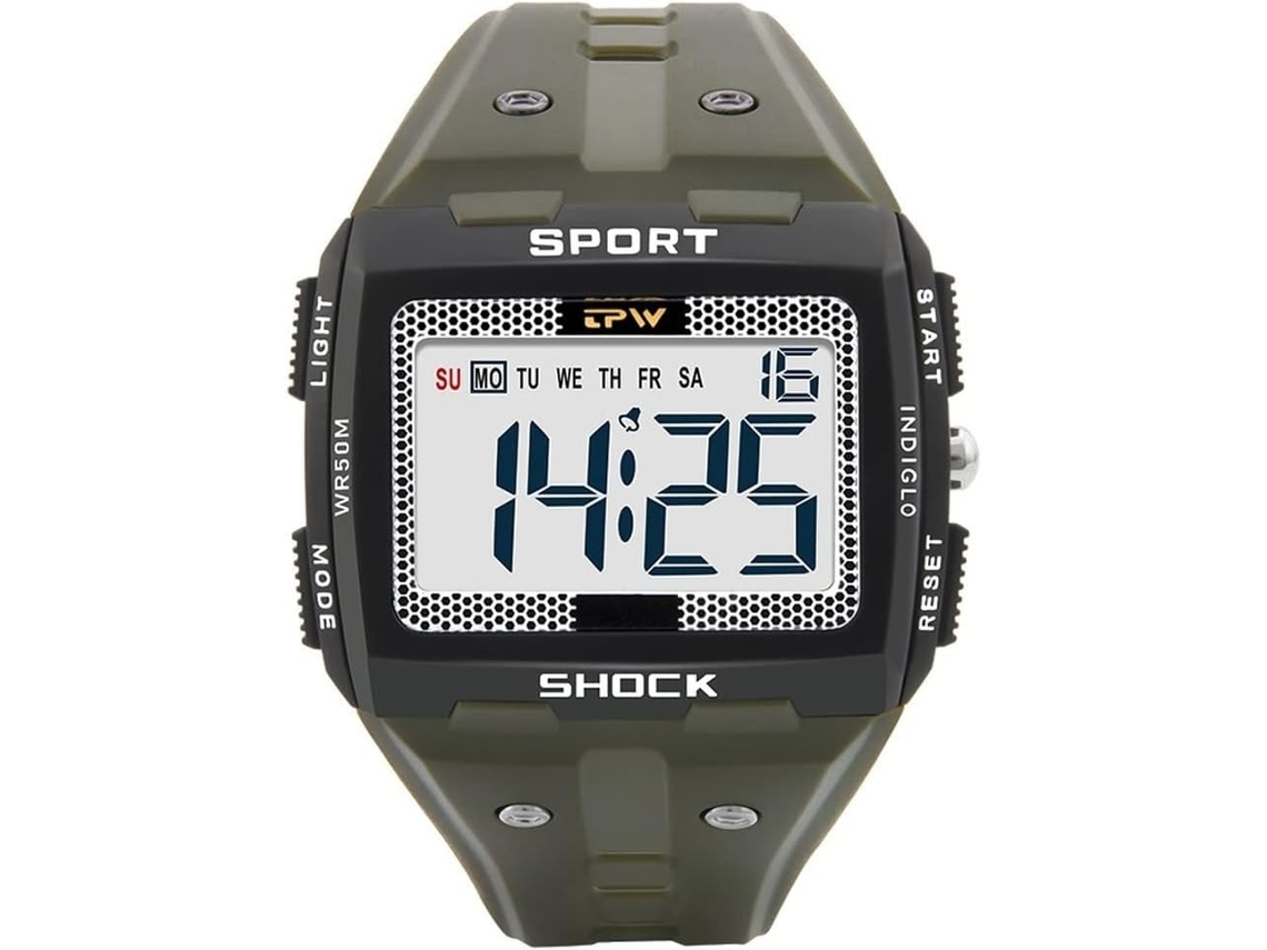 Lurelia Relógio Digital Masculino, Movimento De Quartzo, Visor Digital, Cronógrafo, Alarme, 12/24h, 51 Mm, Resina, Resistente À Água, Preto