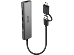 LINDY 43379 Hub de interface USB 3.2 Gen 1 3.1 Gen 1 Tipo-A Tipo-C 5000 Mbit/S Cinza